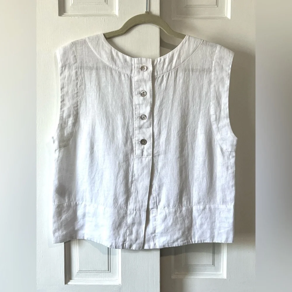 🆕Madewell Bateau-Neck Tank in 100% Linen COLOR Eyelet White Sz Small - Picture 7 of 12
